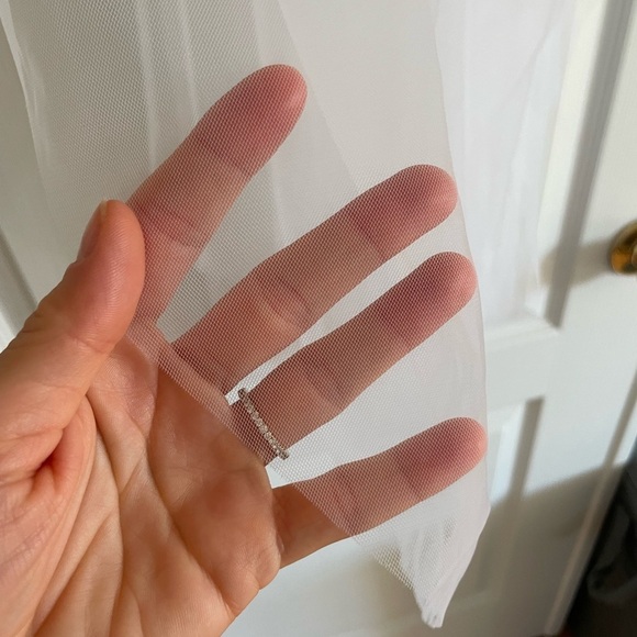 Designer White Fingertip Wedding Veil with Blusher - Picture 7 of 10